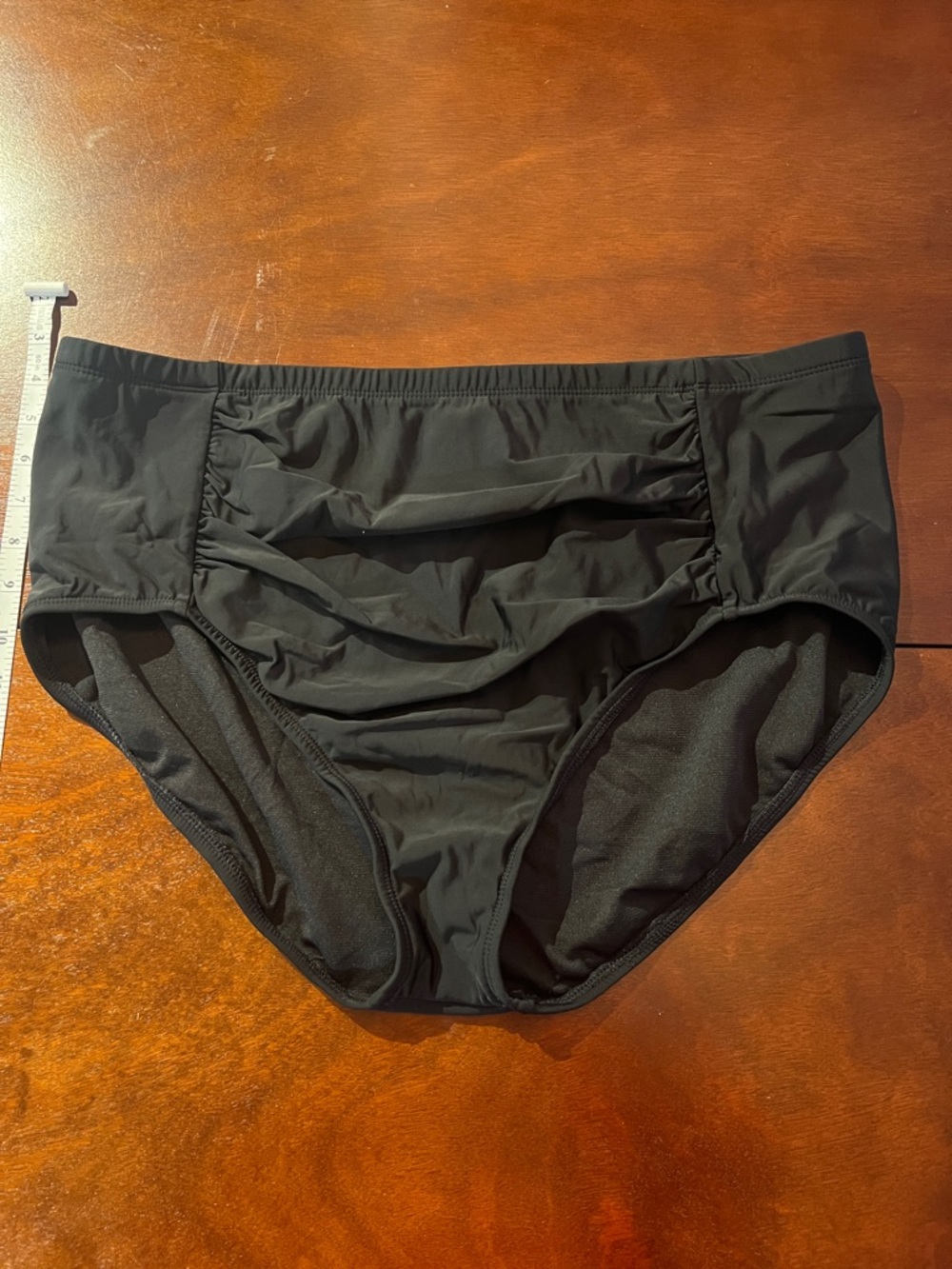 Sleek Black Ruched High-Waist Bikini Bottom